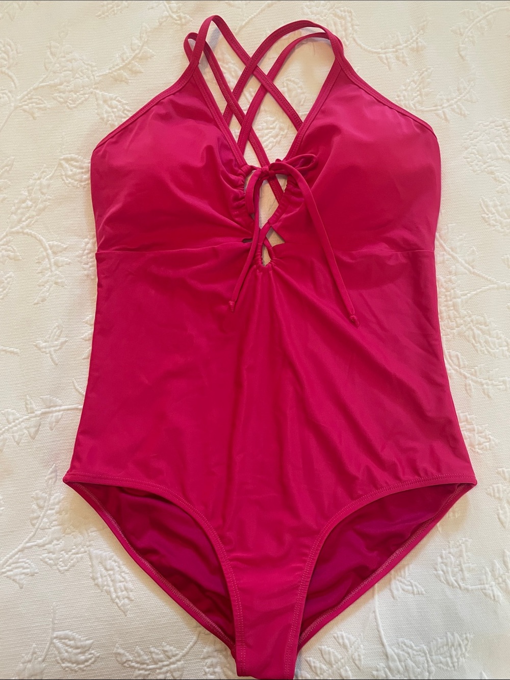 Ladies' Crisscross One-Piece Swimsuit in Bright Pink —XL